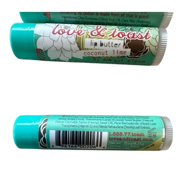 Lot of 3 Love & Toast Lip Butter Coconut Lime By Margot Elena New Sealed - Picture 2 of 3